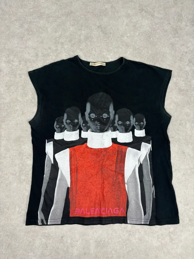 SS2008 Balenciaga Cotton Human Print Black Tank Top