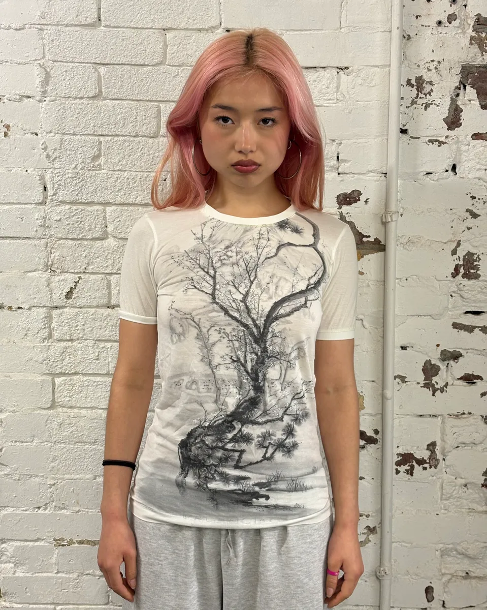 SS2008 Balenciaga White Tree Nature Tree Graphic T-Shirt - Image 2