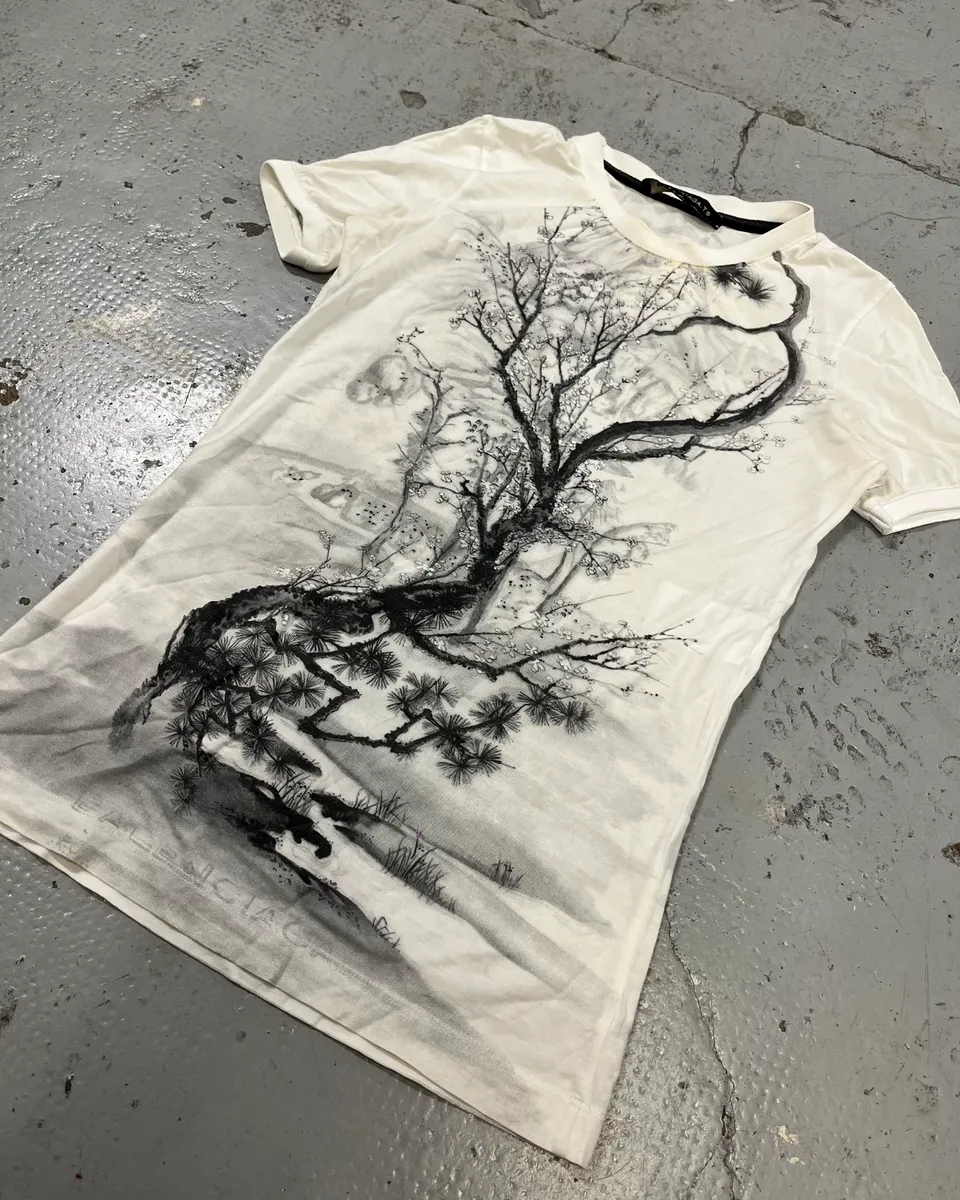 SS2008 Balenciaga White Tree Nature Tree Graphic T-Shirt - Image 4