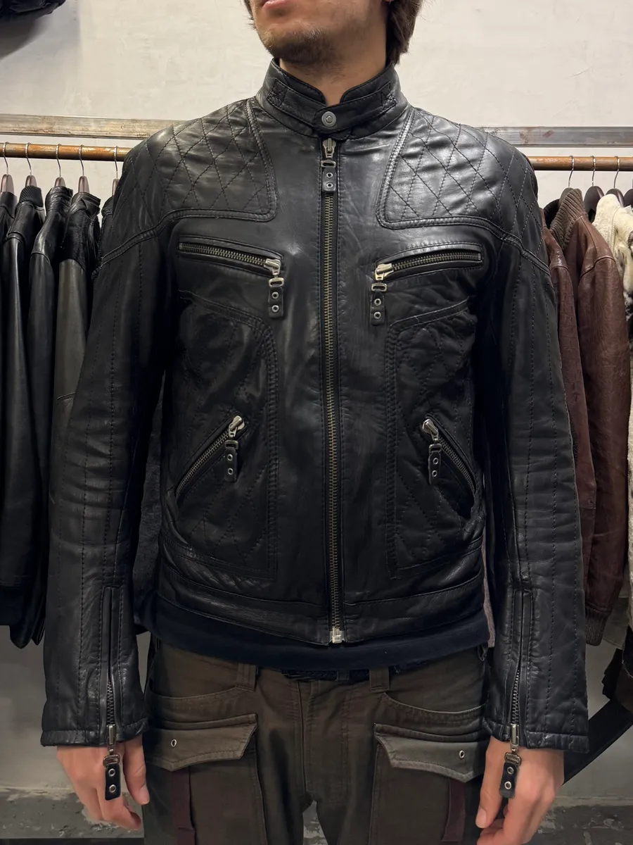 SS2008 Cavalli Moto Biker Black Leather Jacket - Image 2