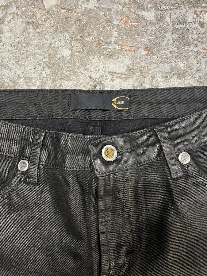 SS2008 Cavalli Obscure Black Waxed Effect Denim Jeans - Image 8