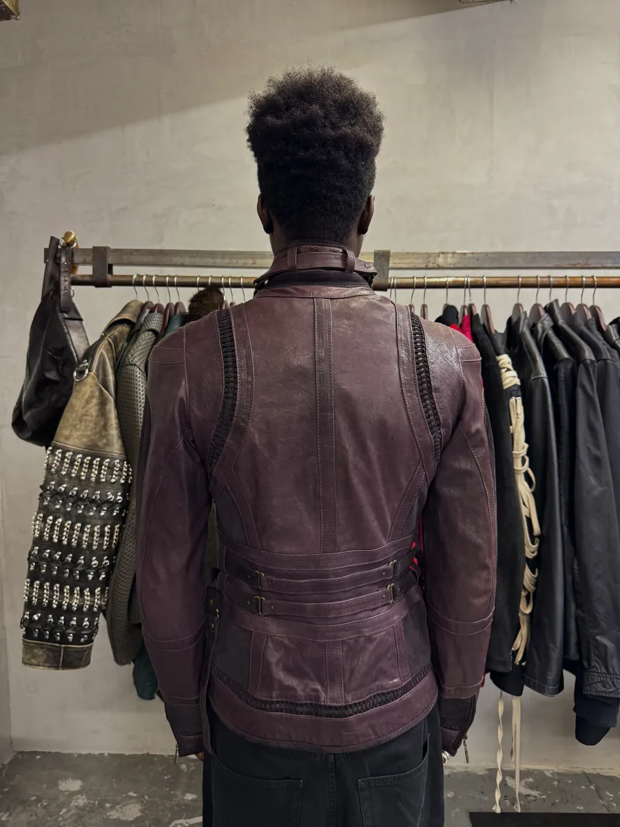 SS2008 Cavalli Purple Leather Soldier Jacket - Image 3
