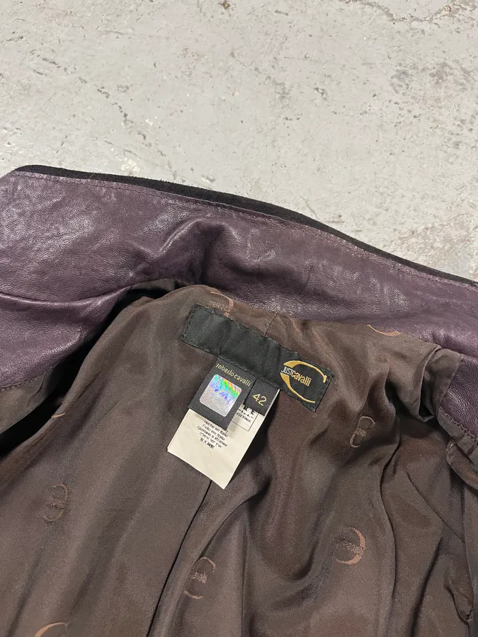 SS2008 Cavalli Purple Leather Soldier Jacket - Image 8