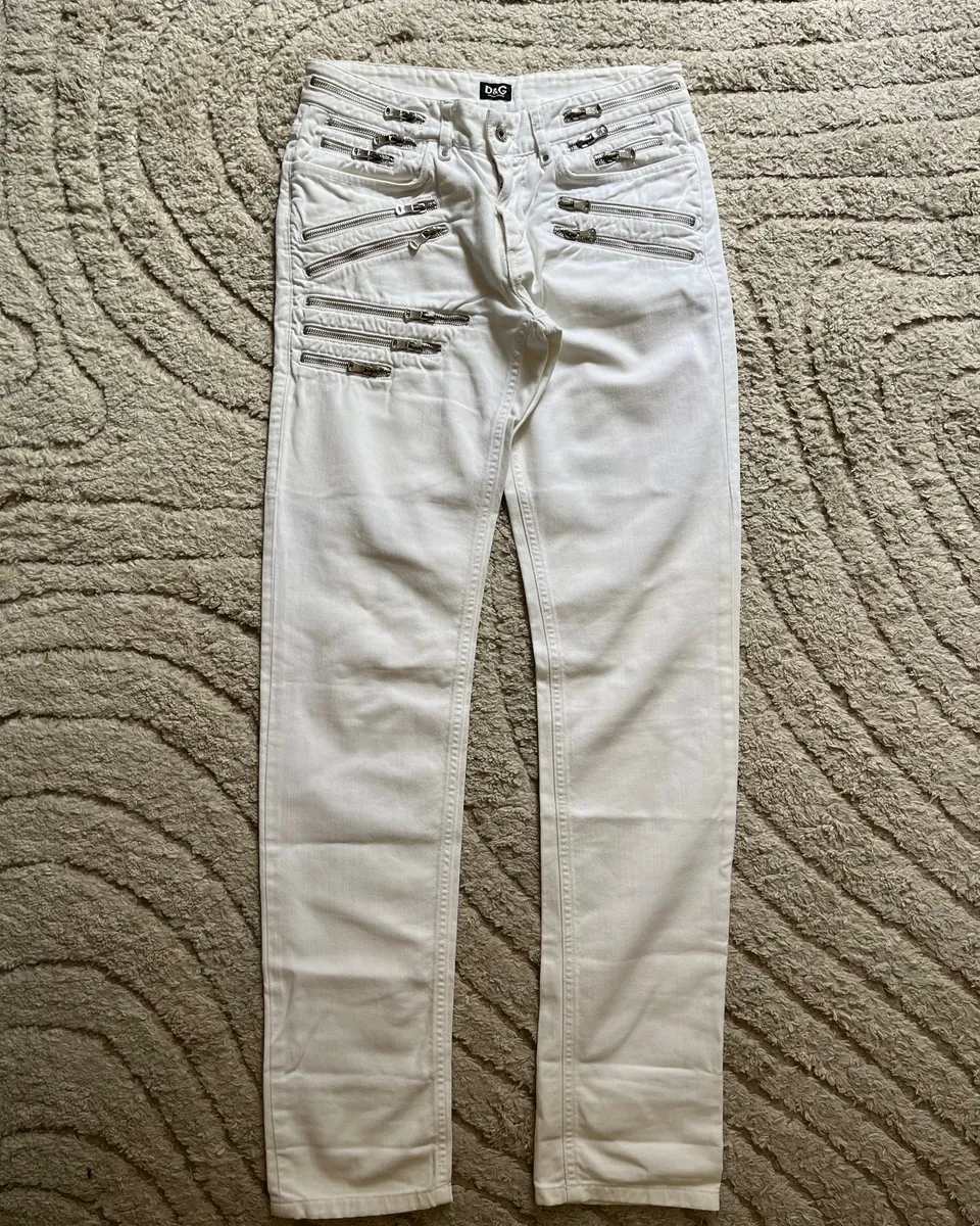 SS2008 Dolce & Gabbana Rebel Zipper White Pants - Image 2