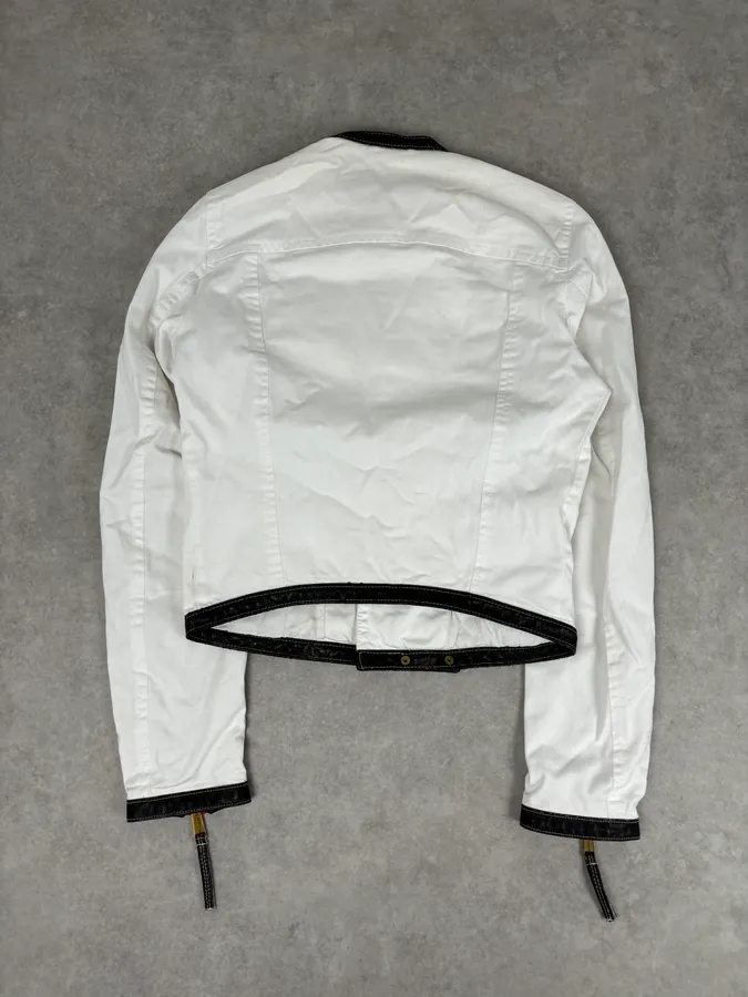SS2008 Dsquared2 White Asymmetrical Nylon Contrast Stitch Jacket - Image 5