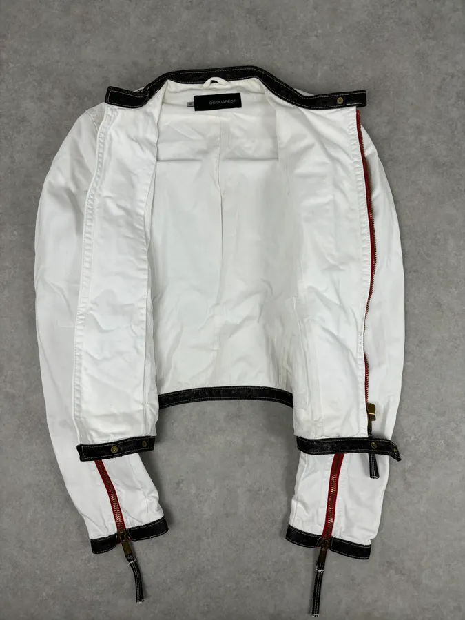 SS2008 Dsquared2 White Asymmetrical Nylon Contrast Stitch Jacket - Image 7