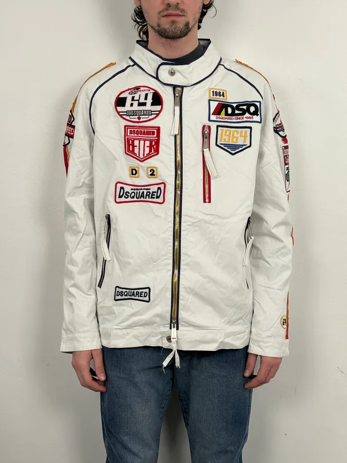 SS2008 Dsquared2 White Racing Patchwork Jacket - Image 3
