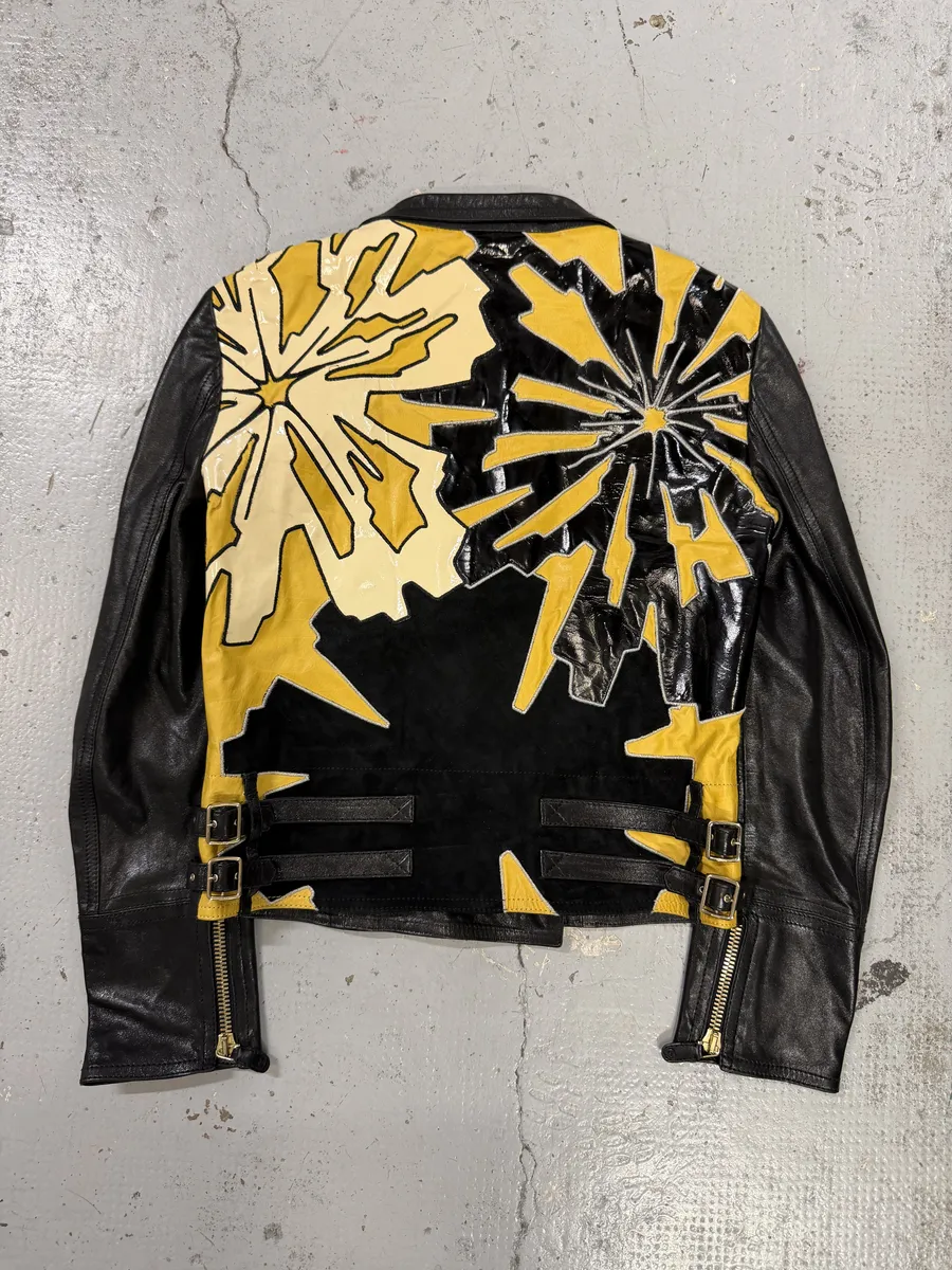 SS2008 Gucci Black & Yellow Floral Leather Biker Jacket by Frida Giannini