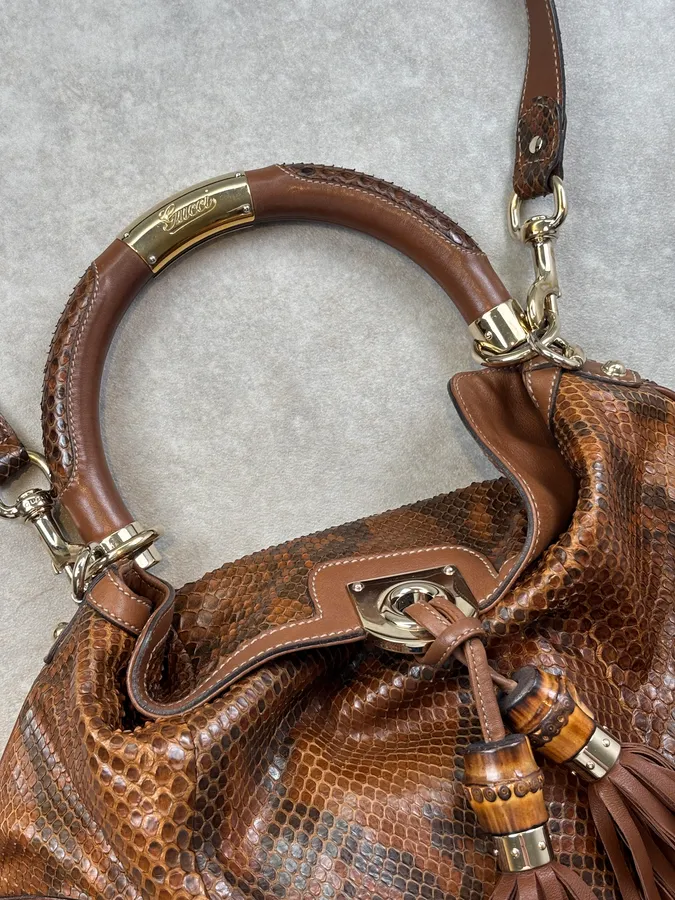 SS2008 Gucci Brown Python Leather Indy Shoulder Bag by Frida Giannini - Image 7
