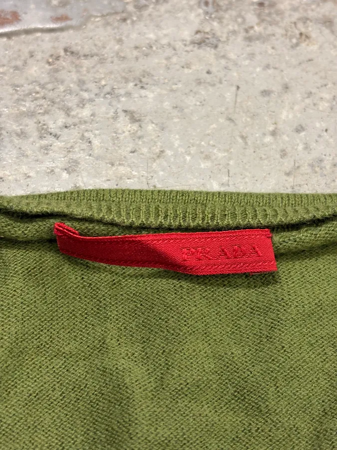 SS2008 Prada Green Classy Minimalist V-Neck Sweater - Image 9