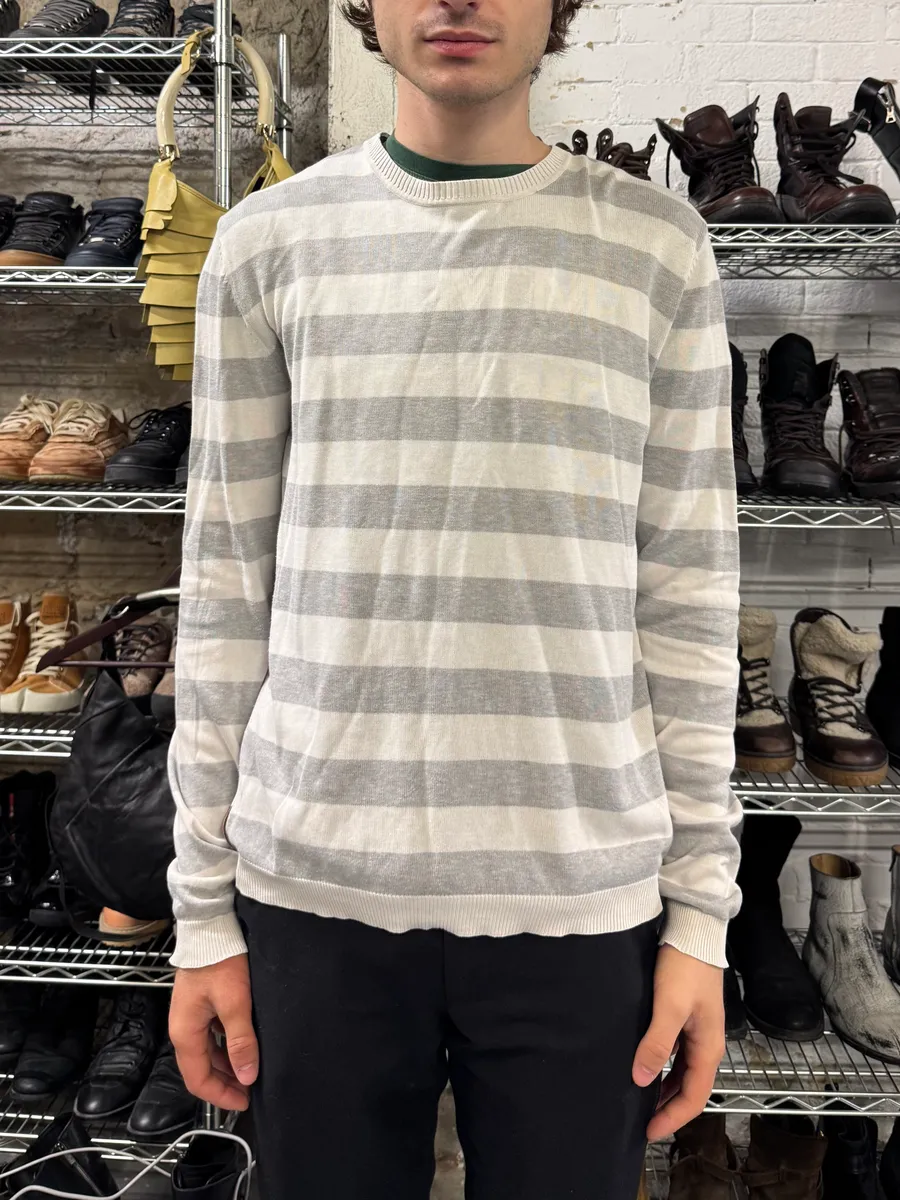 SS2008 Prada White & Grey Striped Sweater - Image 2