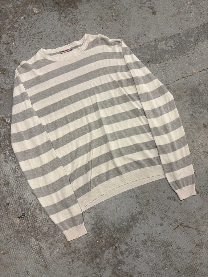 SS2008 Prada White & Grey Striped Sweater - Image 4