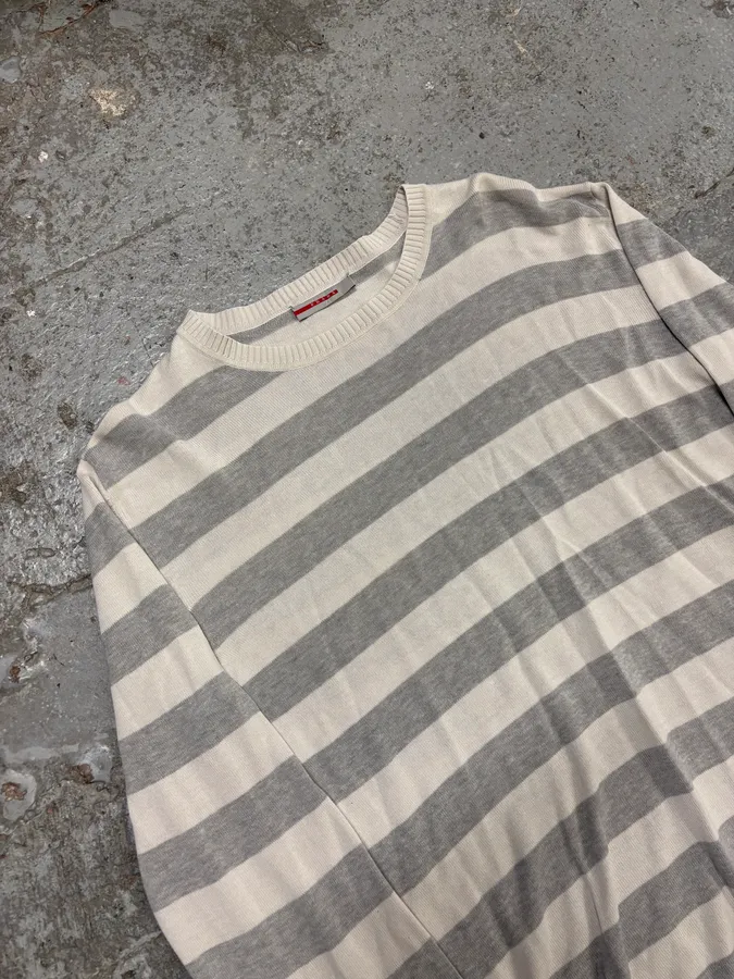 SS2008 Prada White & Grey Striped Sweater - Image 5