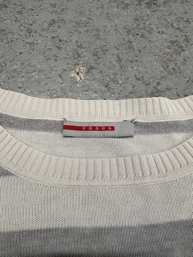 SS2008 Prada White & Grey Striped Sweater - Image 7
