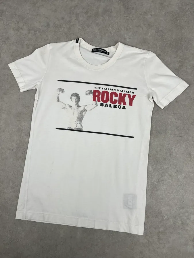 SS2009 Dolce & Gabbana Cream Cotton Rocky Balboa T-Shirt - Image 5
