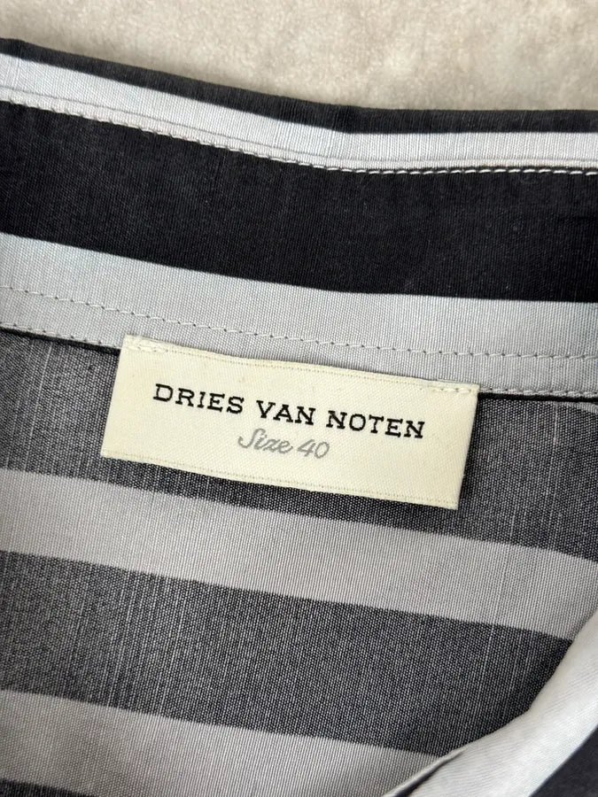 SS2009 Dries van Noten Grey Black Silk Striped Blouse Shirt - Image 10