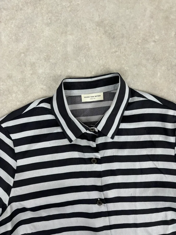 SS2009 Dries van Noten Grey Black Silk Striped Blouse Shirt - Image 6