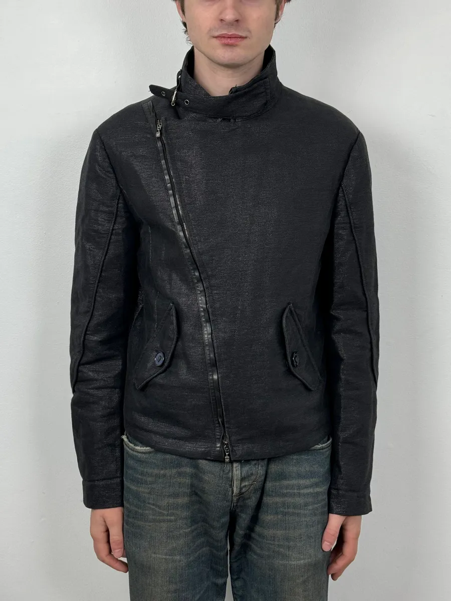SS2009 Emporio Armani Asymmetrical Biker Perfored Black Ninja Jacket - Image 2