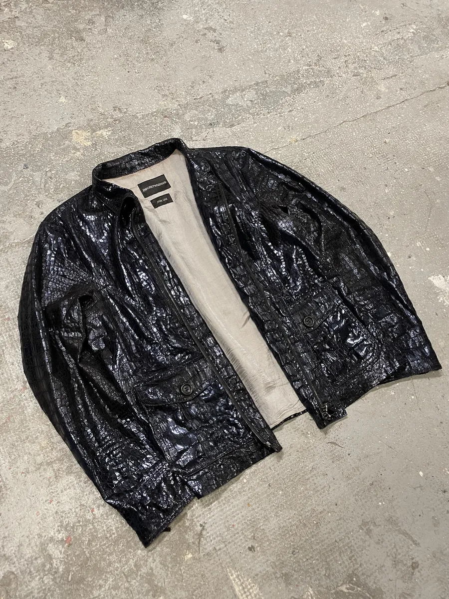SS2009 Emporio Armani Navy Crocodile Effect Shinny Buttoned Jacket - Image 5