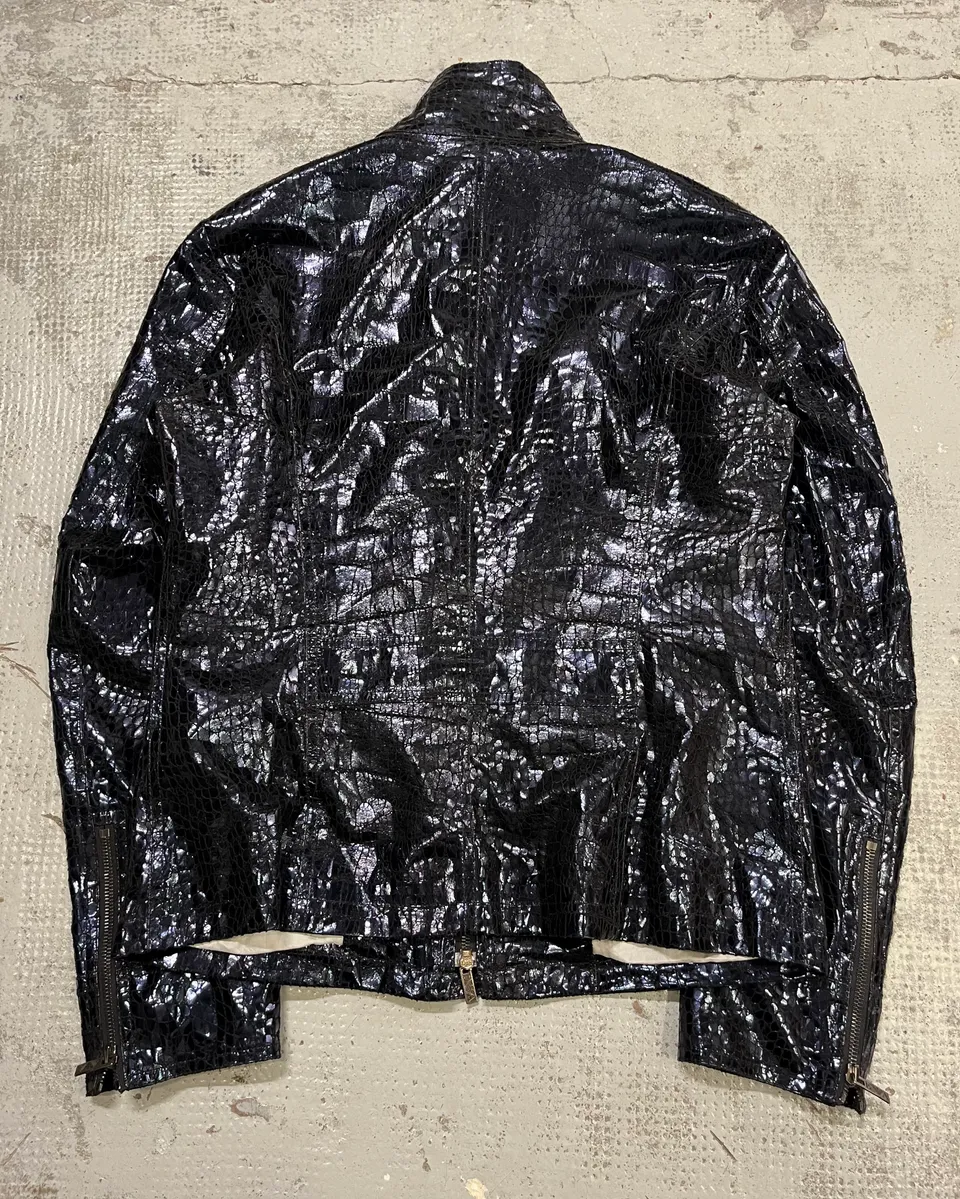 SS2009 Emporio Armani Navy Shiny Crocodile Effet Jacket - Image 3