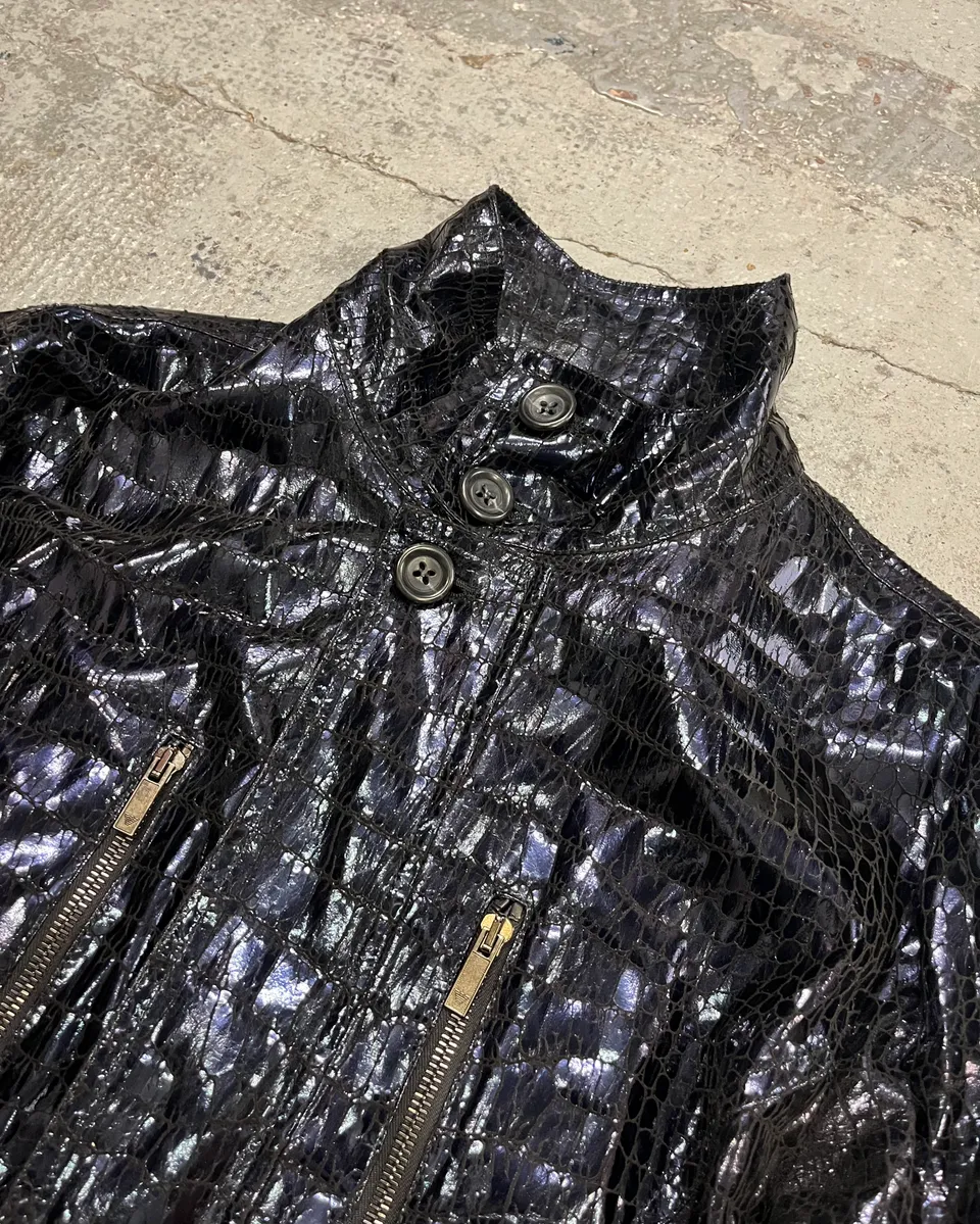 SS2009 Emporio Armani Navy Shiny Crocodile Effet Jacket - Image 5