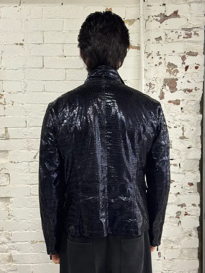 SS2009 Emporio Armani Navy Shiny Crocodile Effet Jacket - Image 4