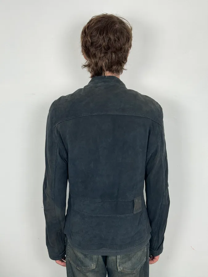 SS2009 Gianfranco Ferré Navy Suede Crocodile Effect Bomber Jacket - Image 3