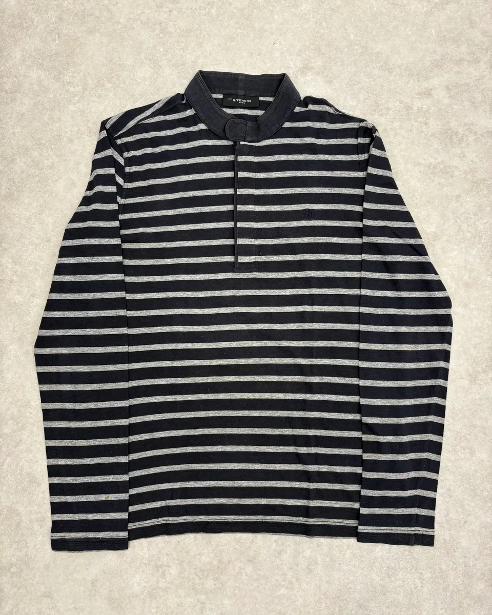 SS2009 Givenchy Grey & Black Striped Mao Polo Longsleeves