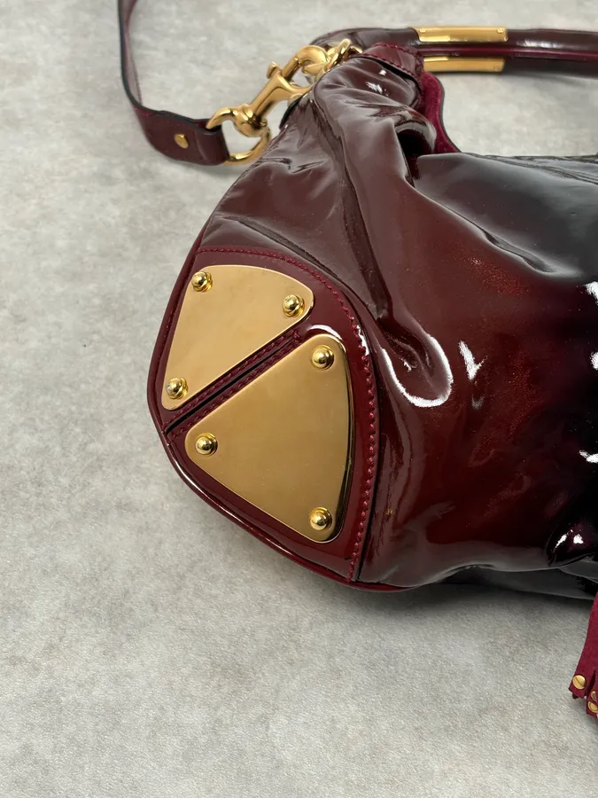 SS2009 Gucci Indy Bordeaux Red Patent Leather Bamboo Handle Bag - Image 11