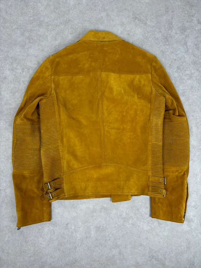 SS2009 Gucci Mustard Yellow Suede Leather Perfecto Jacket - Image 6