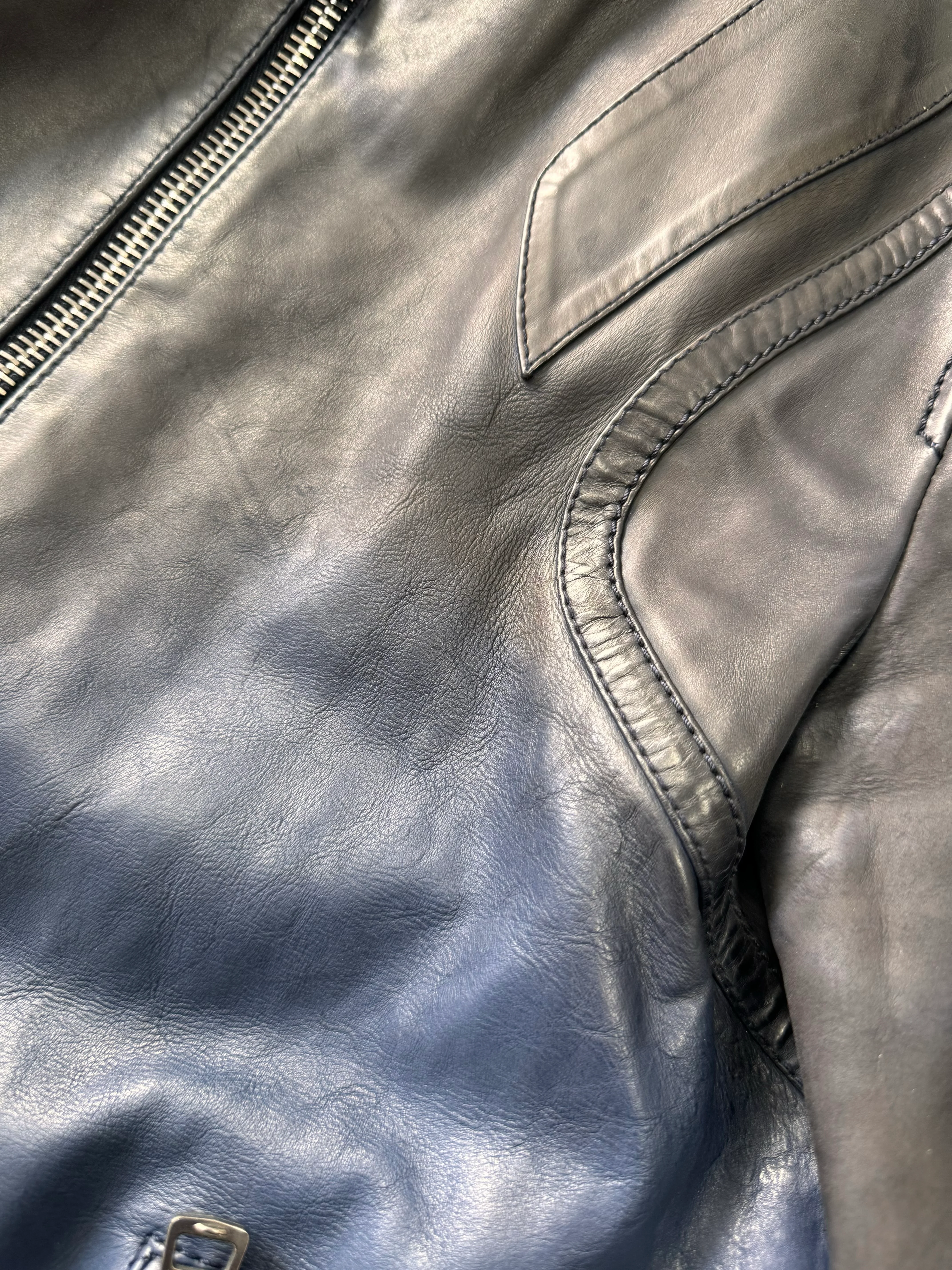 SS2009 Gucci Navy Gradient Biker Leather Jacket (S) - Image 5
