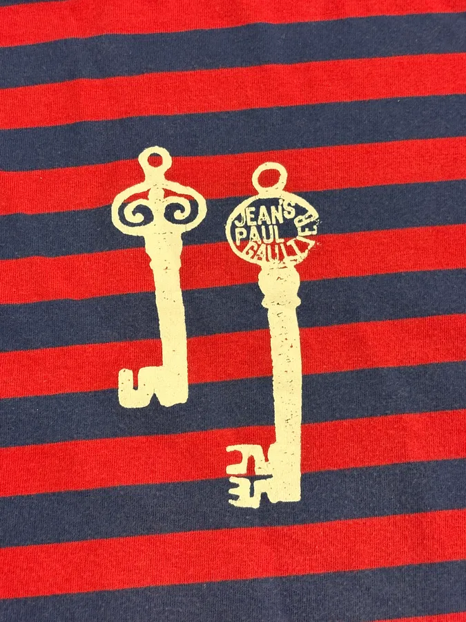 SS2009 Jean Paul Gaultier Red & Navy Striped Double Keys T-Shirt - Image 8