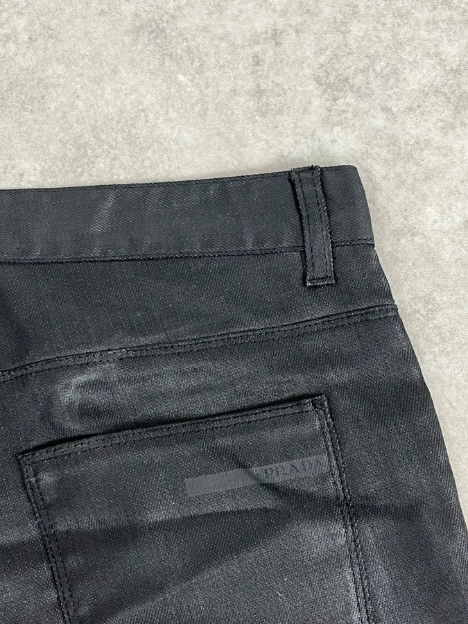 SS2009 Prada Black Obscure Tapered Slim Waxed Effect Denim Jeans - Image 11