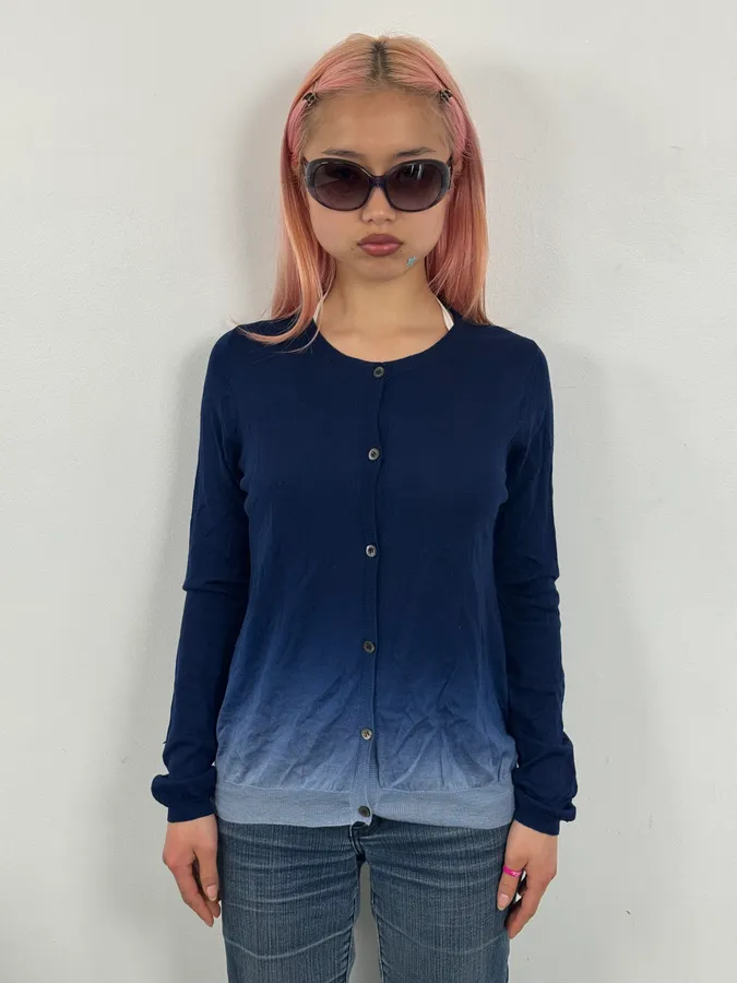 SS2009 Prada Navy Gradiant Wool Cardigan - Image 2