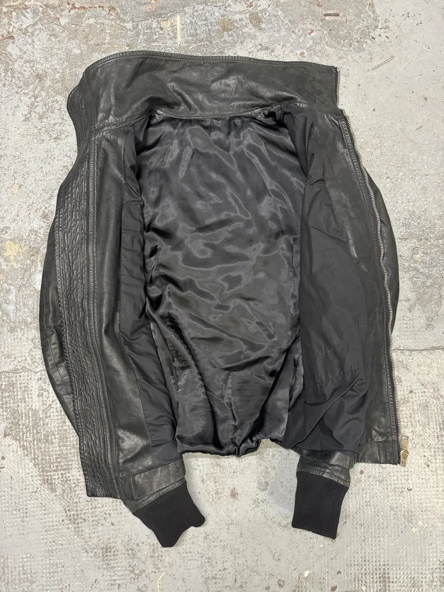 SS2009 Rick Owens Intarsia High Neck Black Leather Jacket - Image 8