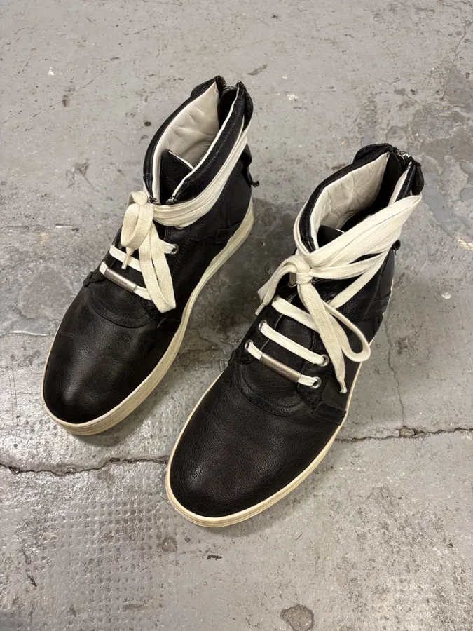 SS2010 Dior Kris Van Assche Black Leather Laced Sneakers Boots - Image 4