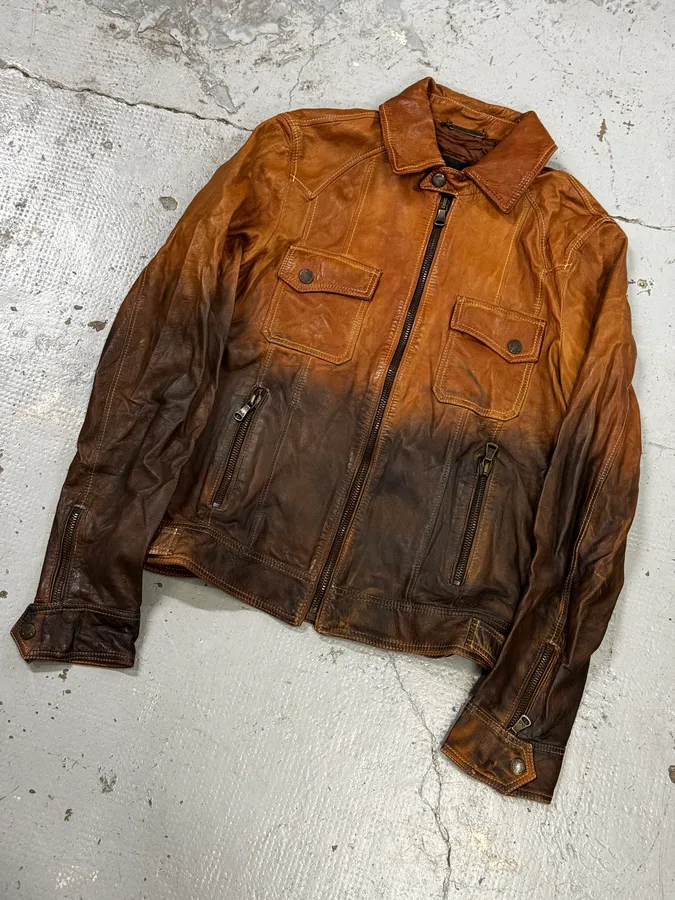 SS2010 Dolce & Gabbana Brown Gradient Leather Jacket - Image 6