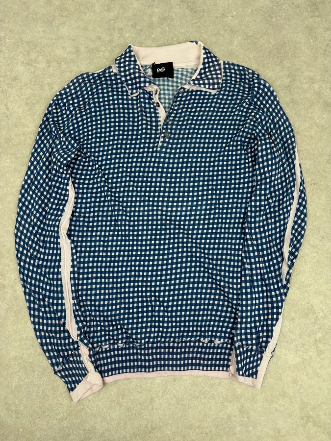 SS2010 Dolce & Gabbana Navy Gingham Polo Sweater
