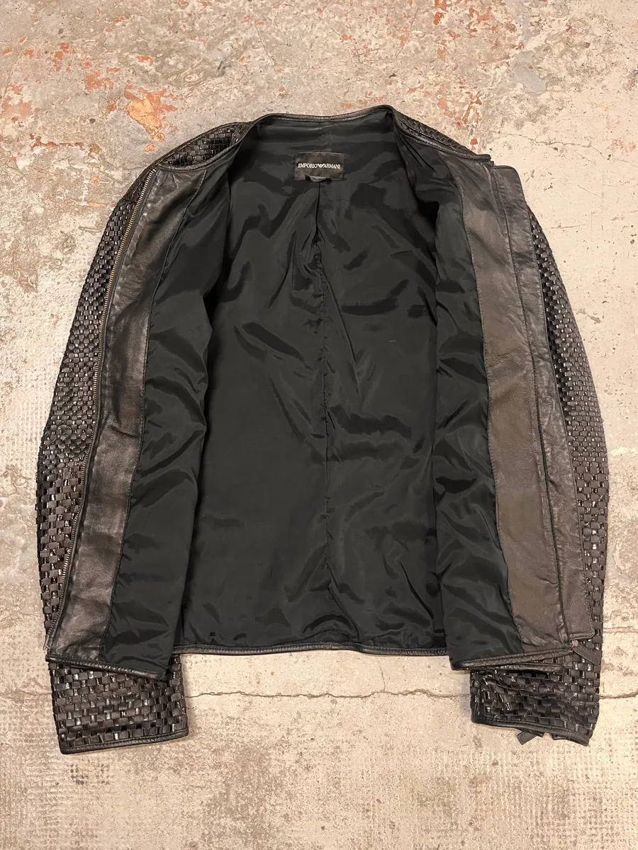 SS2010 Emporio Armani Woven Gradient Black Leather Jacket - Image 8