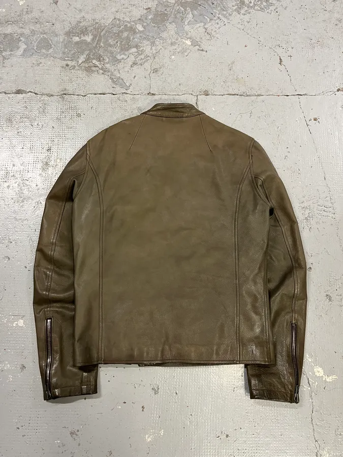 SS2010 Maison Margiela Biker Uruguay Asymmetrical Zip Brown Leather Jacket - Image 6