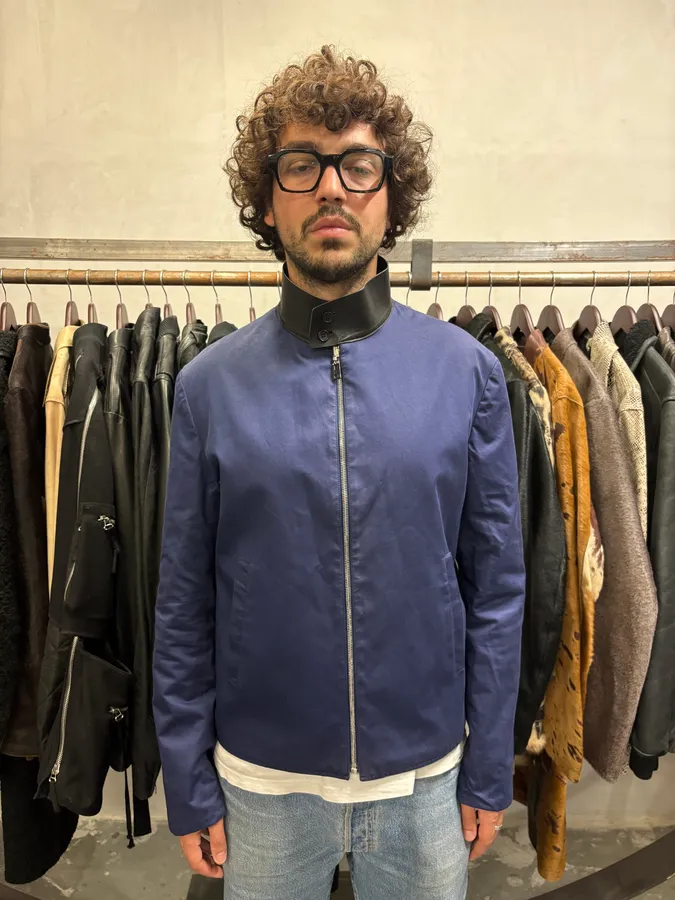 SS2011 Balenciaga Black & Blue Reversible Leather Collar Minimalist Jacket - Image 4