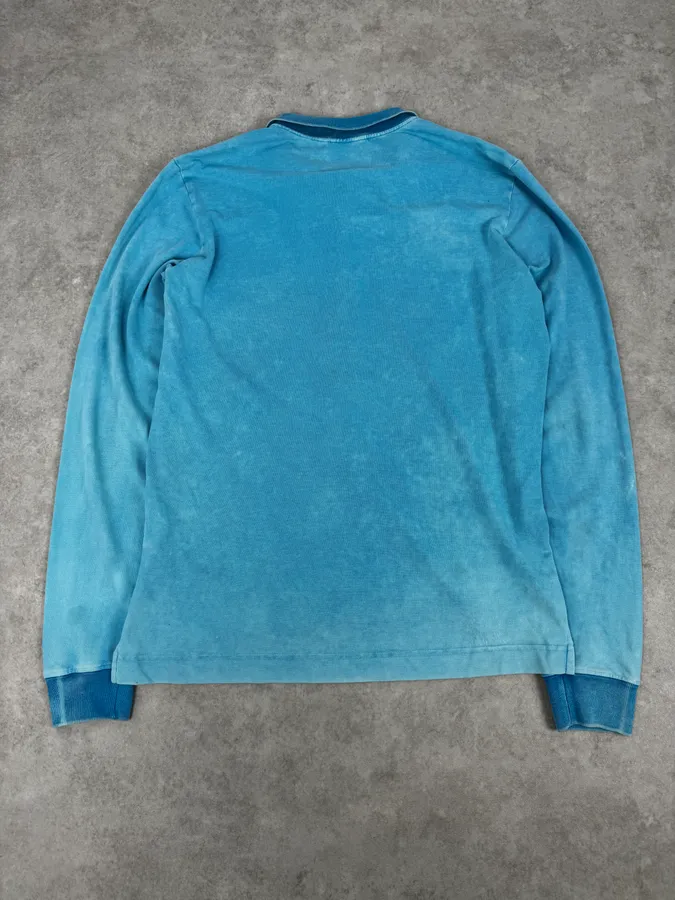 SS2011 Balmain Blue Bleached Longsleeve Polo By Christophe Decarnin - Image 4