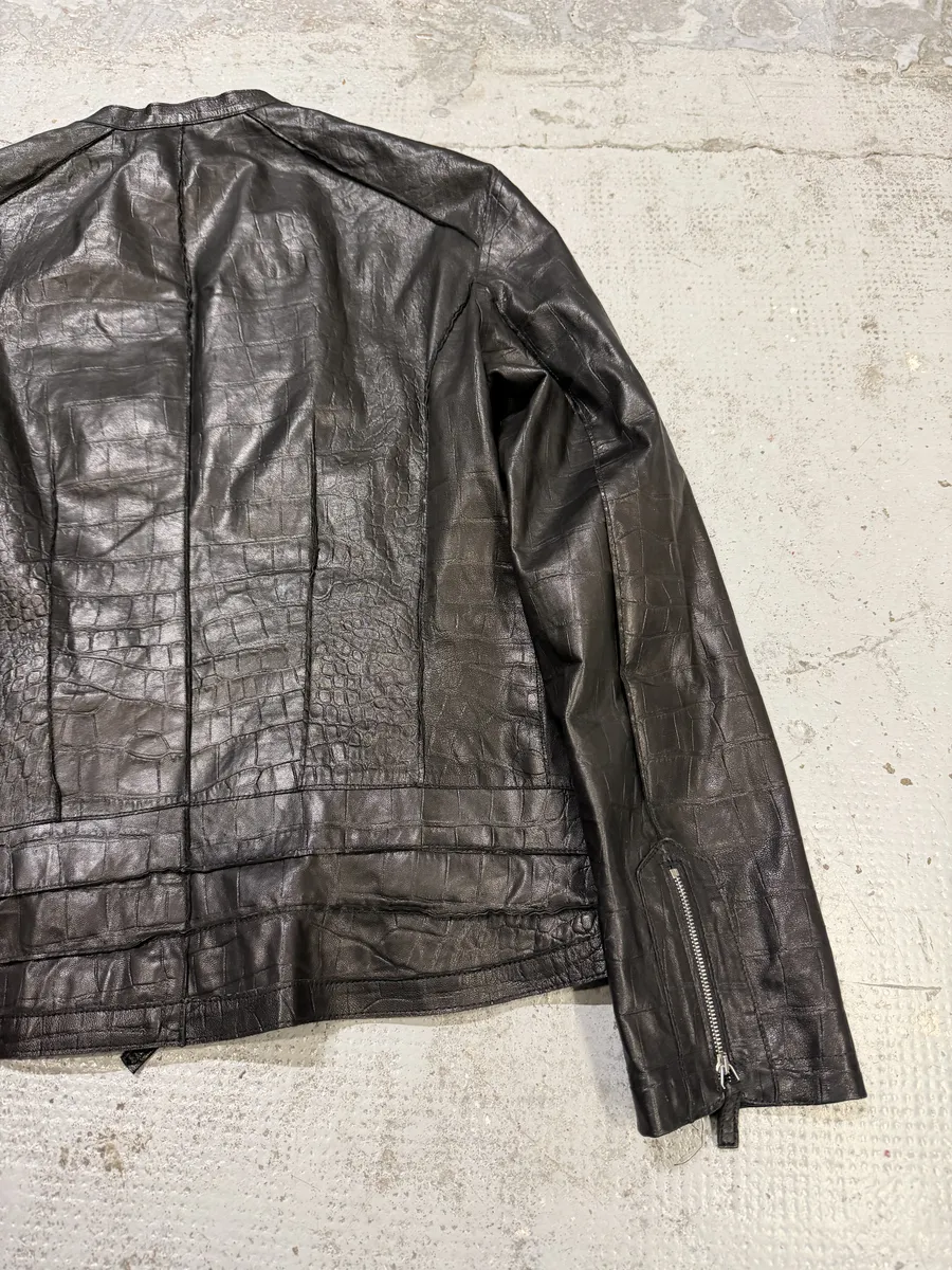 SS2011 Emporio Armani Black Crocodile-Embossed Leather Jacket - Image 8