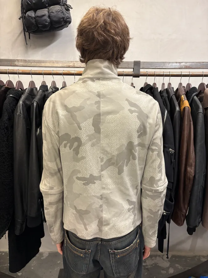SS2011 Emporio Armani Grey Camo Leather Jacket - Image 3