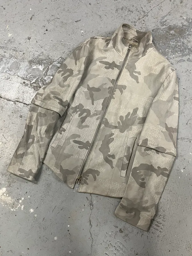SS2011 Emporio Armani Grey Camo Leather Jacket - Image 5