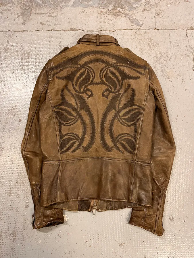 SS2011 Gucci Brown Leather Tribal Fantasy Back Jacket by Frida Giannini