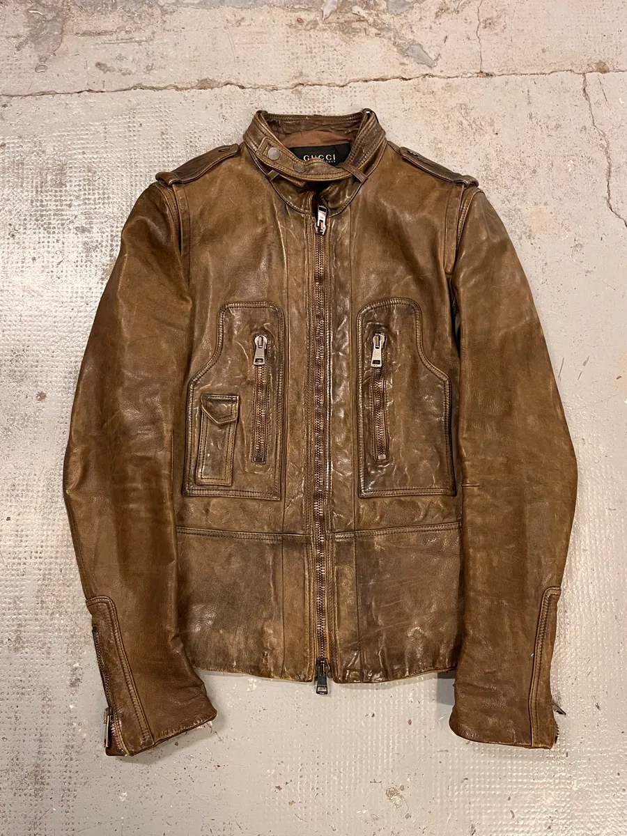SS2011 Gucci Brown Leather Tribal Fantasy Back Jacket by Frida Giannini - Image 4