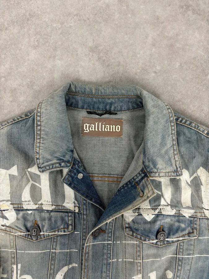 SS2011 John Galliano Blue Gazette Gothic Script Denim Jacket - Image 4