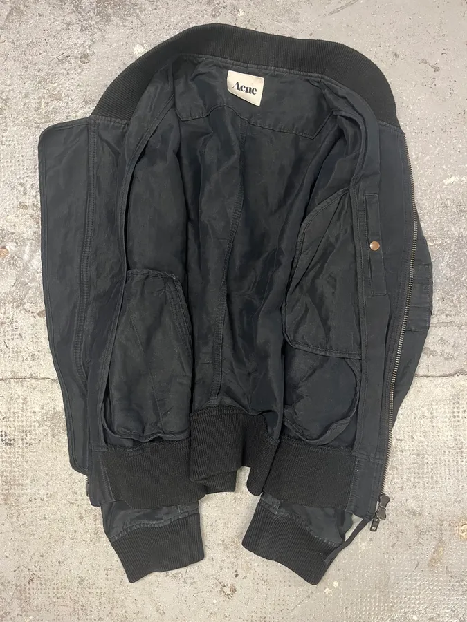 SS2012 Acne Faded Black Linen Bomber Jacket - Image 7