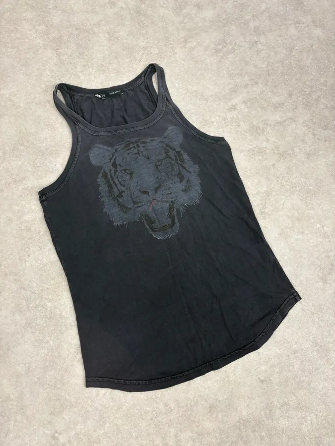 SS2012 Dsquared2 Black Faded Tiger Tank Top - Image 4